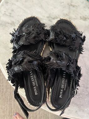 Pons Quintana Black Fringed Espadrille Sandals
